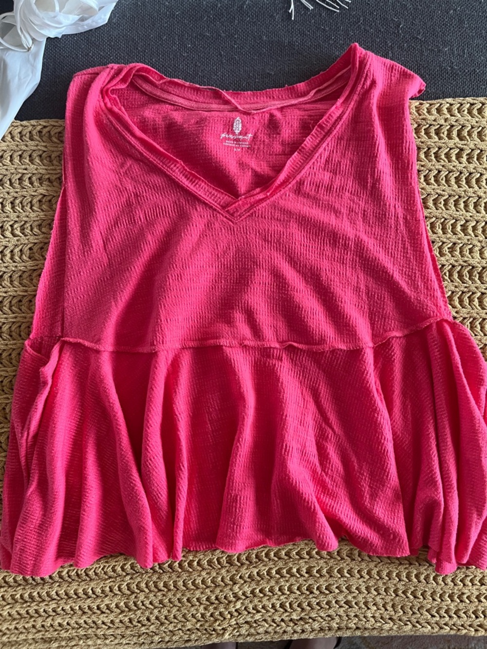 FP Movement by Free People Hot Pink V-Neck Ruffled Tank